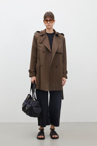Chelsea Double-Breasted Trench Coat Brown
