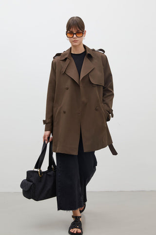 Chelsea Double-Breasted Trench Coat Brown