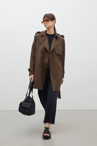 Chelsea Double-Breasted Trench Coat Brown