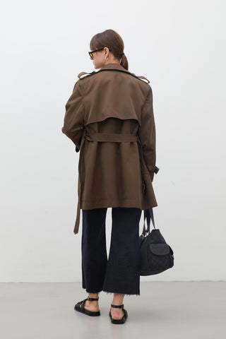 Chelsea Double-Breasted Trench Coat Brown