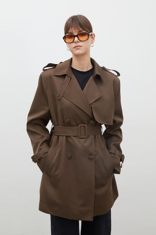 Chelsea Double-Breasted Trench Coat Brown