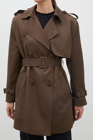 Chelsea Double-Breasted Trench Coat Brown