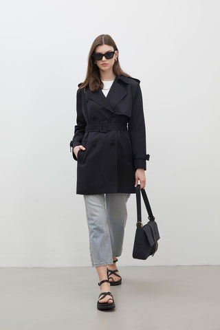 Chelsea Double-Breasted Trench Coat Black