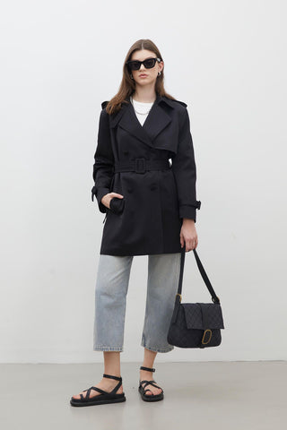 Chelsea Double-Breasted Trench Coat Black