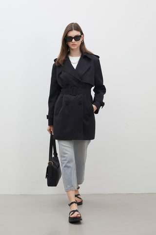 Chelsea Double-Breasted Trench Coat Black