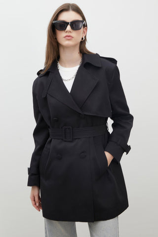 Chelsea Double-Breasted Trench Coat Black