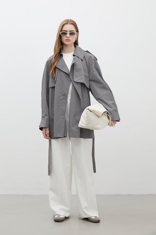 Lisbon Oversize Short Trench Coat Grey