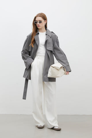 Lisbon Oversize Short Trench Coat Grey