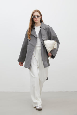 Lisbon Oversize Short Trench Coat Grey