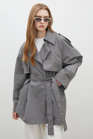 Lisbon Oversize Short Trench Coat Grey