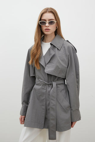 Lisbon Oversize Short Trench Coat Grey