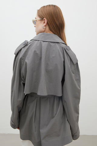 Lisbon Oversize Short Trench Coat Grey