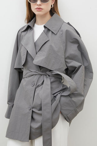 Lisbon Oversize Short Trench Coat Grey