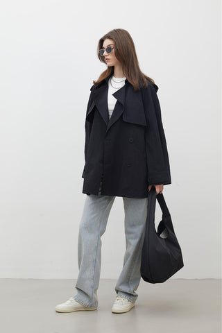 Lisbon Oversize Short Trench Coat Black