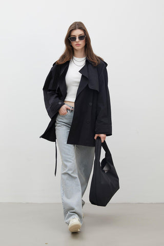 Lisbon Oversize Short Trench Coat Black