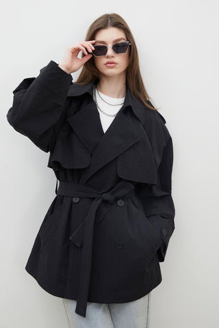 Lisbon Oversize Short Trench Coat Black