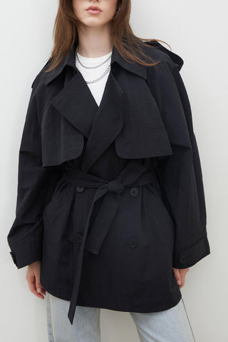 Lisbon Oversize Short Trench Coat Black