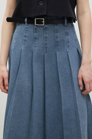 Pleated Denim Skirt Blue