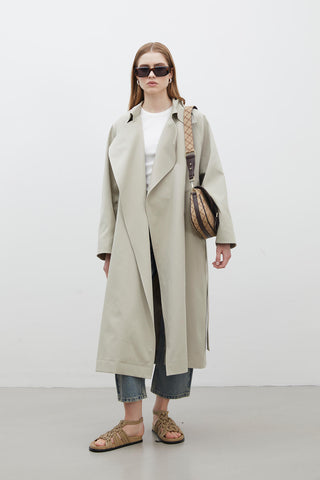 Oversize Wide Collar Trench Coat Green