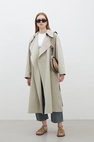 Oversize Wide Collar Trench Coat Green