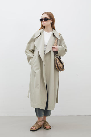 Oversize Wide Collar Trench Coat Green