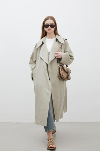 Oversize Wide Collar Trench Coat Green