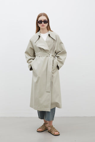 Oversize Wide Collar Trench Coat Green