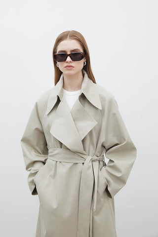 Oversize Wide Collar Trench Coat Green