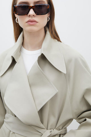 Oversize Wide Collar Trench Coat Green