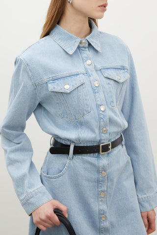 1975 Belted Denim Dress Ice Blue