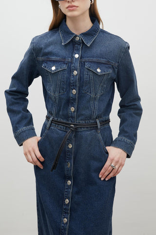 1975 Belted Denim Dress Blue