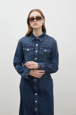 1975 Belted Denim Dress Blue