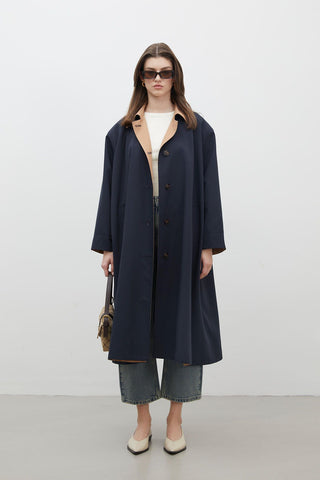 Milan Oversize Trench Coat Navy