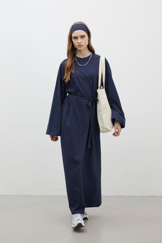 Oversize Pamuklu Elbise Lacivert