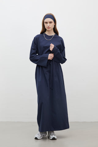 Oversize Pamuklu Elbise Lacivert