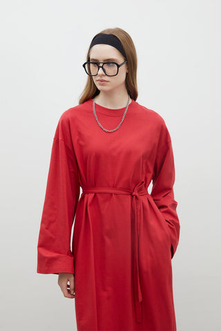 Oversize Pamuklu Elbise Kırmızı