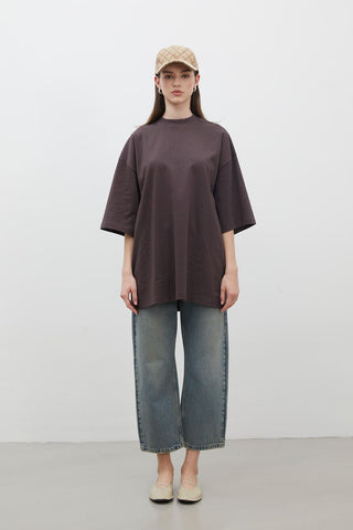 Oversize Cotton Short Sleeve T-Shirt Dark Brown