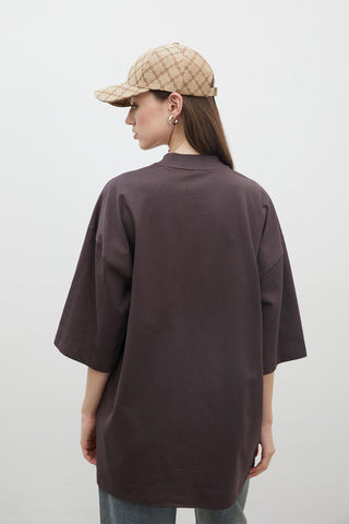 Oversize Cotton Short Sleeve T-Shirt Dark Brown