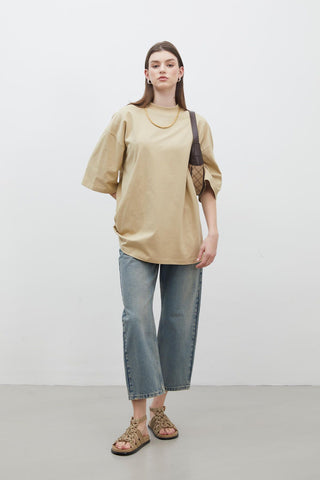 Oversize Cotton Short Sleeve T-Shirt Camel