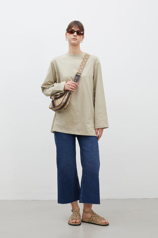 Oversize Cotton Long Sleeve T-Shirt Stone