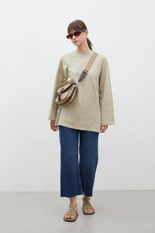 Oversize Cotton Long Sleeve T-Shirt Stone