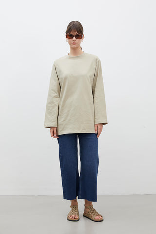 Oversize Cotton Long Sleeve T-Shirt Stone