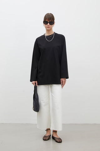 Oversize Cotton Long Sleeve T-Shirt Black