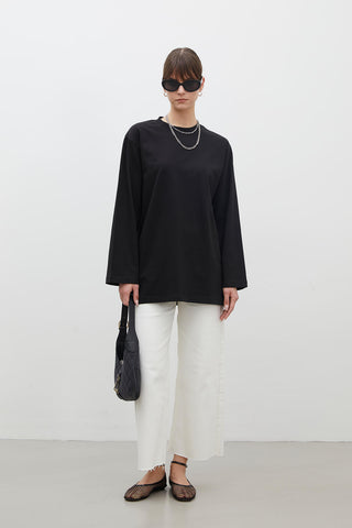 Oversize Cotton Long Sleeve T-Shirt Black
