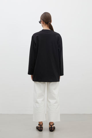 Oversize Cotton Long Sleeve T-Shirt Black