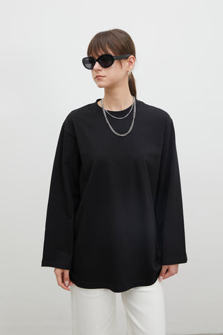 Oversize Cotton Long Sleeve T-Shirt Black