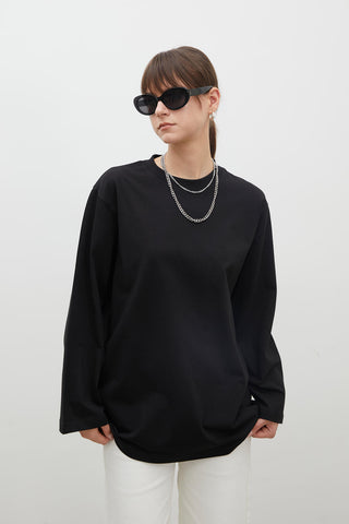 Oversize Cotton Long Sleeve T-Shirt Black