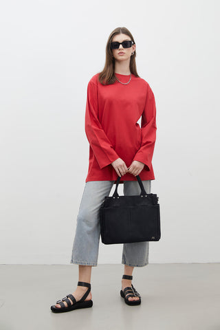 Oversize Cotton Long Sleeve T-Shirt Red