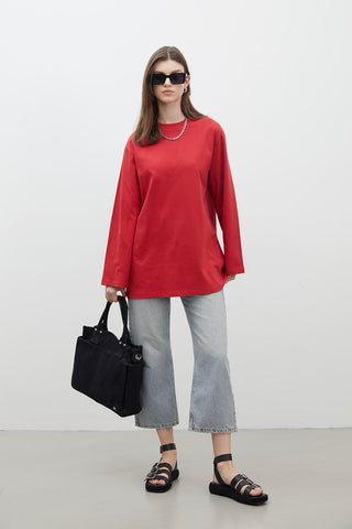 Oversize Cotton Long Sleeve T-Shirt Red