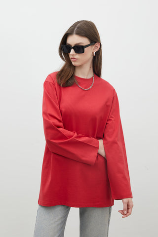 Oversize Cotton Long Sleeve T-Shirt Red